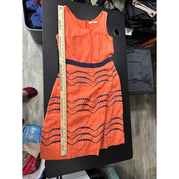 Boden 100% Linen Tank Dress Orange Size 6L Summer Preppy - Picture 6 of 10